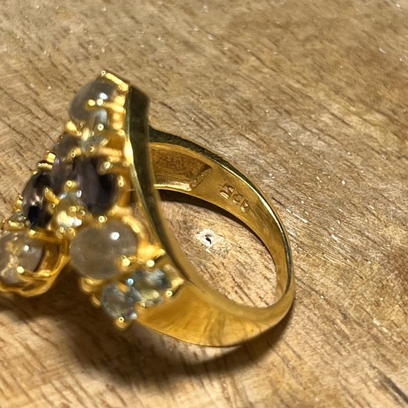 Gemstone Bypass Gold Vermeil Over Sterling Silver Ring - Picture 8 of 13